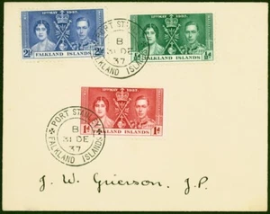 Falkland Is 1937 Coronation Set on Locally Addressed Cover 'Port Stanley B 31... - Picture 1 of 1