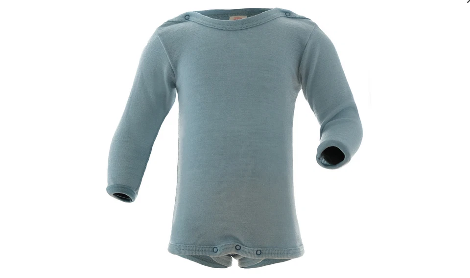 Engel-Natur Baby Body langarm antique pastel blau 100% Schurwolle