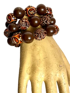 3 pc Jan Carlin Bakelite with China Carved Beads One of a Kind Set of Three - Picture 1 of 15