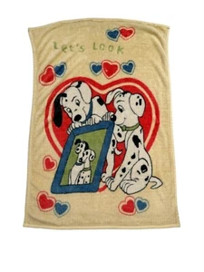 Northpoint Disney Vtg 101 Dalmatians Dog Heart Cream Red Blue Yellow Blanket - Picture 1 of 5