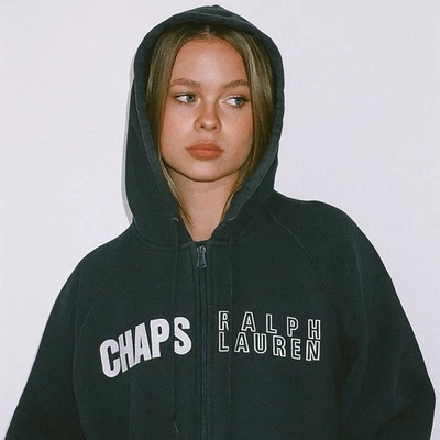 Ralph Lauren Chaps Sudadera con Capucha Adulto S Negra Vintage Sudadera Polar Cordón Y2K Foto 1 de 4