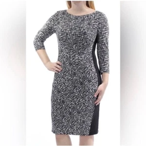 Vestido Vaina Lauren Ralph Lauren Negro Blanco Acanalado Talla 4 Hasta la Rodilla - Imagen 1 de 6