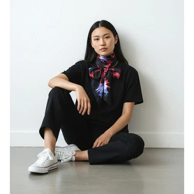 Vintage Vera Neumann 70s Signed Thin Black Purple Pink White Scarf Pointed Ends - Image 1 of 4