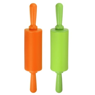 Силиконовая скалка для выпечки 23,5 см x 4,2 см оранжевый и зеленый - Изображение 1 из 4