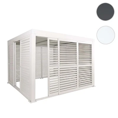 Alu Pergola HWC-L46, Terrassenüberdachung 6x Lamellenpaneel 6x Schiebetüren 3x3m - Bild 1 von 4