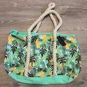 NWT No Boundaries Tropical Palm Leaves Green Rope Handle Snap Beach bag - Picture 1 of 6
