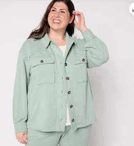 Cazadora de rizo cepillado verde AnyBody de QVC talla L NUEVA A665642 - Imagen 1 de 1