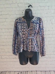 American Rag Womens Sz S Floral Print Boho Peasant Top Button Up Pleated Blouse - Picture 1 of 10