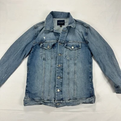 Chaqueta de camionero de mezclilla Lucky Brand para hombre abrigo de jean elástico azul envejecido Foto 1 de 4