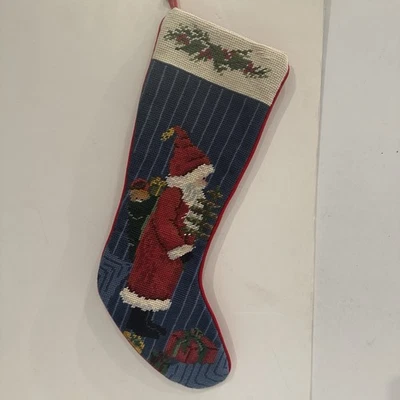 Medias de Navidad a punta de aguja de colección Regalos de Santa Acebo Regalo Terciopelo rojo Foto 1 de 4