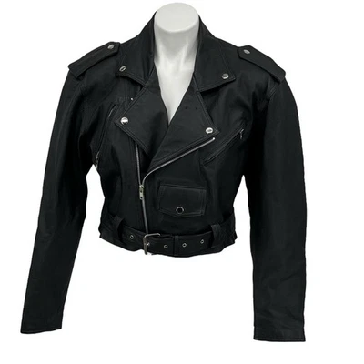 Chaqueta de Motociclista Wilsons Cuero Años 80 Años 90 De Colección Para Mujer Talla M Negra Recortada Foto 1 de 4