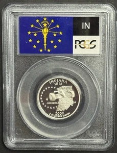 2002-S Indiana 90% SILVER Quarter ~PCGS PR69DCAM State Flag Label - Picture 1 of 2