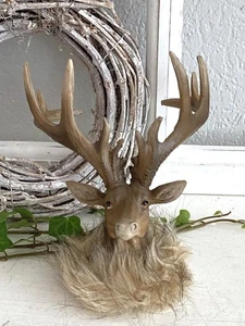 Großer Hirsch Hirschkopf m. Geweih Fellkragen, Büste Figur Skulptur, - Bild 1 von 1