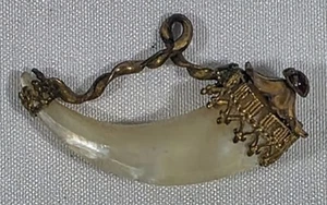 RARE! Antique Tiger Lion Claw Gold Plated Mount Pendant w/ Red Stone - Picture 1 of 5