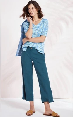 Брюки J.Jill Love льняные приморские синие льняные изогнутые спереди широкие штанины маленькие - Изображение 1 из 4