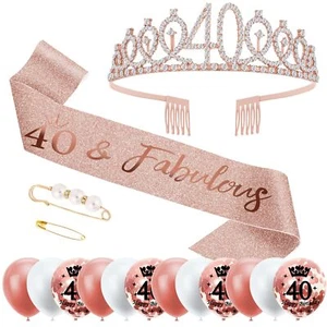 40 Geburtstag Frauen Deko Schärpe und Tiara,40. Geburtstag Deko Geschenke - Bild 1 von 4