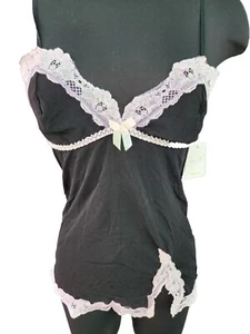 Rene Rofe Lingerie Top Black Pink Lace Intimate Wear Sleep Womens Size 6 Medium - Picture 1 of 9