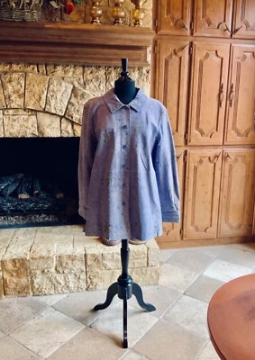 “DIALOGUE” TONAL FLORAL PRINT FULLY LINED SUEDE JACKET SZ L FABULOUS!!! - Image 1 of 4