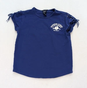 Gap Girls T-Shirt Blue Lace-up Short Sleeve Sparkle Graphic Size XXL Stretch - Picture 1 of 17