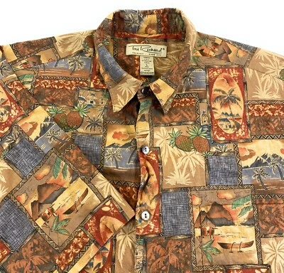 Рубашка лагерная мужская Tori Richard сделано в США хлопок газон коричневый мотив остров большая - Изображение 1 из 4
