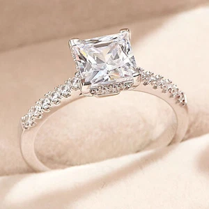 Solitaire Engagement Ring Princess Cut Wedding Promise Ring for Her 925 Silver - Picture 1 of 5