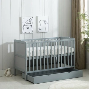 Grey Wooden Baby Cot Bed & Drawer & Aloe Vera Mattress (Orlando Drawer) - Picture 1 of 8