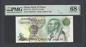 Ghana 2 Cedis 2-1-1977 P14c Uncirculated Graded 68 Top Pop - Picture 1 of 2