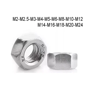 Hexagon Full Nuts A2 304 Stainless Steel M2M2.5M3M4M5M6M8M10M12M14M16M18M20M24 - Picture 1 of 7