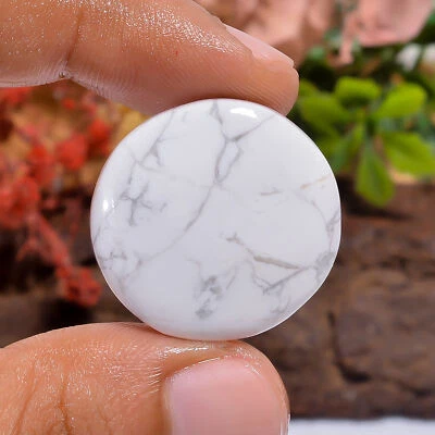 Natural Howlite Round Shape Cabochon Loose Gemstone 37 Ct. 25X25X5 mm - Image 1 of 4