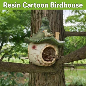 Cartoon Hanging Birdhouse Cozy Nest Resin Garden Outdoor Tree Patio Decor AU - Picture 1 of 16