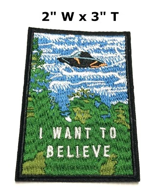 X-files I WANT TO BELIEVE Aliens Vintage Retro Hook Loop Patch Applique 1990s - Image 1 of 4