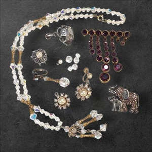 Lote de joyas vintage para reparación o manualidades pendientes individuales rotos broches cristal - Imagen 1 de 8