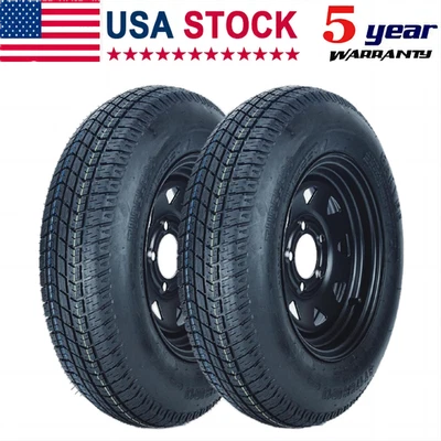2 PCS ST175/80D13 Trailer Tires with 13" Rims Load Range C 5 Lug on 4.5", 6PR — 第 1/4 张图片