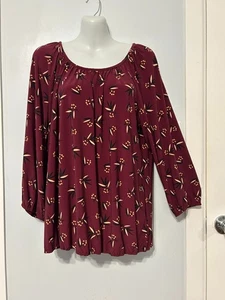 NWT Anne Klein Maroon Chianti Multi Stretchy Top with 3/4 Sleeve    Plus Size 0X - Picture 1 of 3