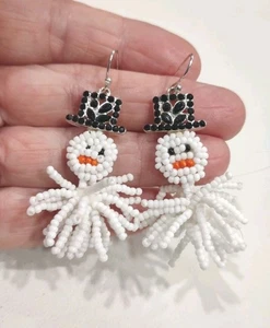 Pendientes colgantes de muñeco de nieve con cuentas de diamantes de imitación ST perforados 2", D41 - Imagen 1 de 3