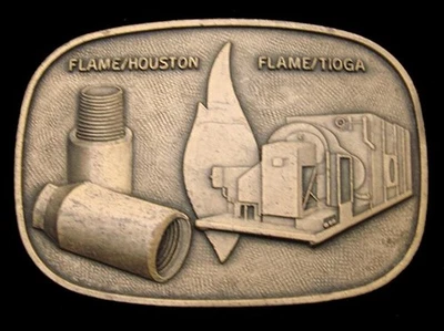 QE12136 GRAN HEBILLA DE CINTURÓN VINTAGE AÑOS 70 ***FLAME/HOUSTON*** BRASSTONE OILFIELD Foto 1 de 2