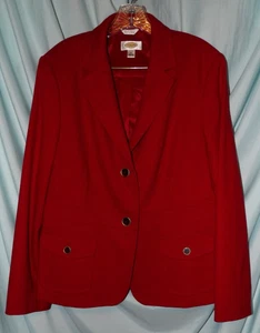 Talbots Solid Red Collared Long Sleeve 2 Button Wool Blend Blazer Size 14 - Picture 1 of 5
