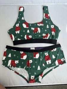 Nuevo MeUndies Acogedor Osos Holiday Sujetador Conjunto Calzoncillo Navidad Verde Nuevo Talla L Grande - Imagen 1 de 4