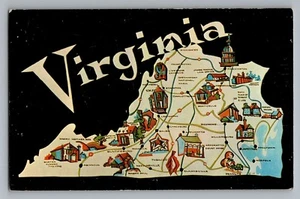 Virginia VA carta grande mapa estatal postal años 50 - Imagen 1 de 2