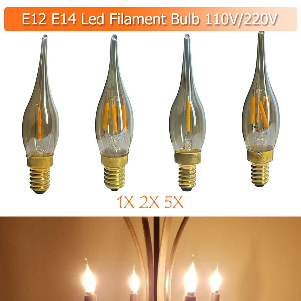1X 2X 5X Led Filament Bulb 360degree Beam Angle Edison E14 Ac110v Ac220v Brown - Image 1 of 4