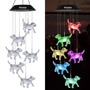 Crystal Dog Solar Wind Chimes Outdoor Color Changing Solar Mobile Lights Led Sol - Picture 1 of 7