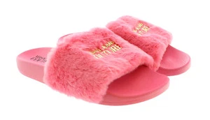 Versace Jeans Couture Rose Faux Fur Signature Slides- - Picture 1 of 4