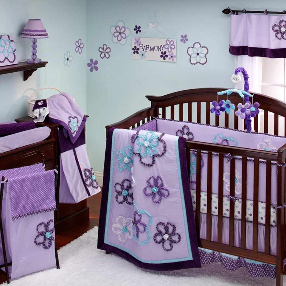 Harmony 8pc Baby Girl Crib Bedding Set by NoJo Purple Flowers