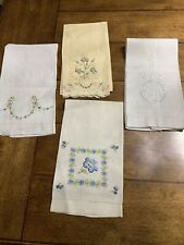 4 Vintage Guest Kitchen Hand Towels Appliqué Embroidered Set Of 4