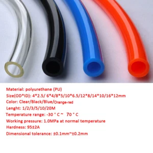 Tubo de manguera de poliuretano PU para alta presión de aire/aceite + tubería duradera - tamaños y lentes - Imagen 1 de 1