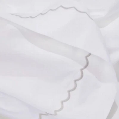 Matouk Astrid 350TC Percale Cotton TWIN 3-Pcs. Sheet Set White /Silver  $545 - Image 1 of 4