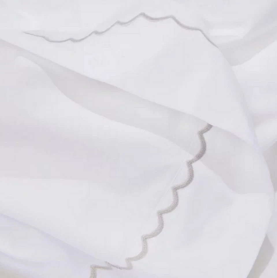 Matouk Astrid 350TC Percale Cotton TWIN 3-Pcs. Sheet Set White /Silver  $545 - Image 1 of 4