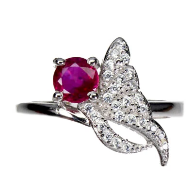 925 Sterling Silver Round  Ruby 5mm Simulated Cz  Butterfly Ring 7.5 - Image 1 of 4