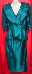 De Colección Watters & Watters Verde Brillante 2 Piezas Chal Peplum Top Falda Conjunto Traje Talla 16 - Imagen 1 de 23