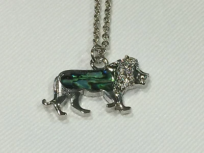 Hermoso collar colgante de león concha de paua abulón natural en cadena Foto 1 de 3